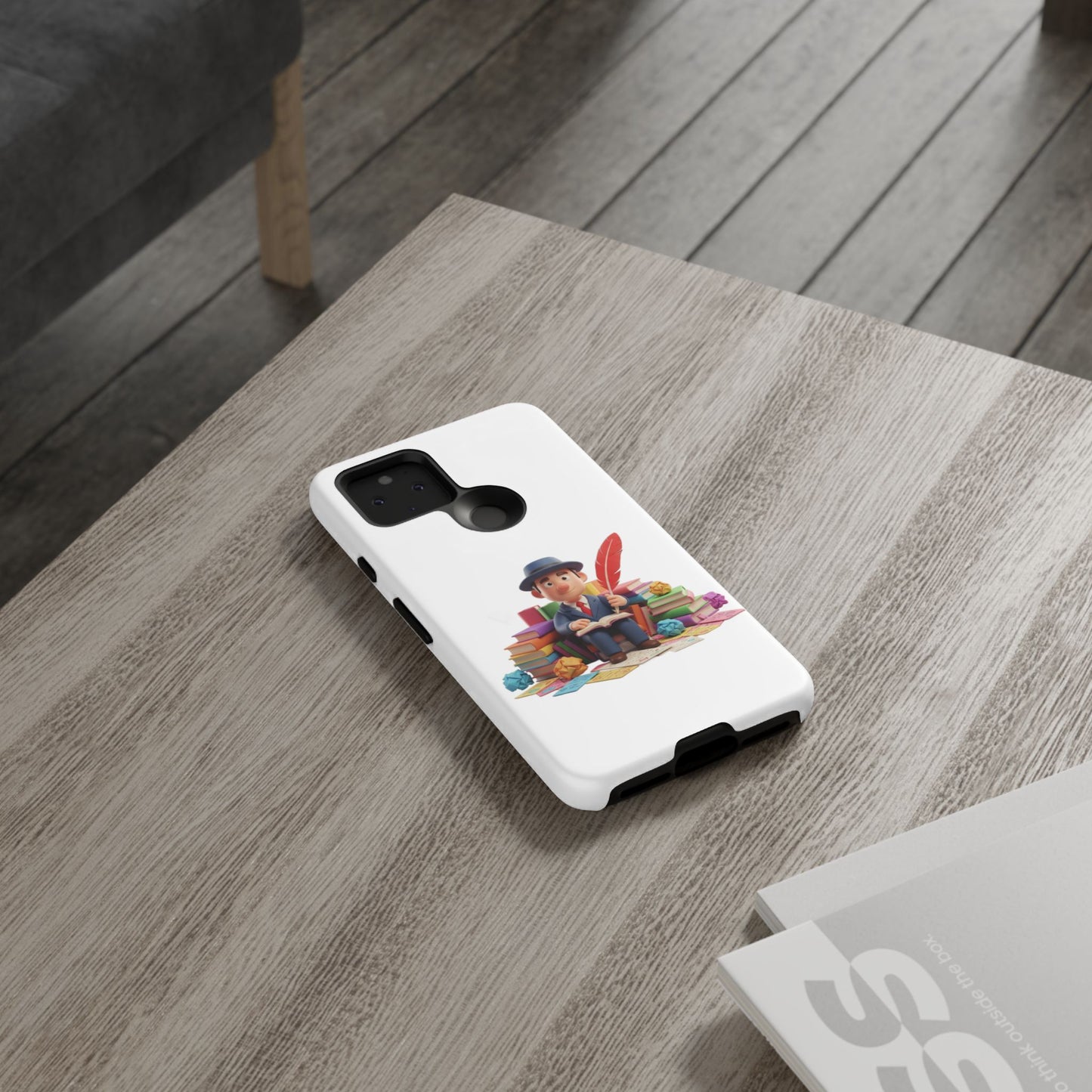 Google Author's Journey Phone Case — Cute Writer Illustration, Books & Quill Protective Cover