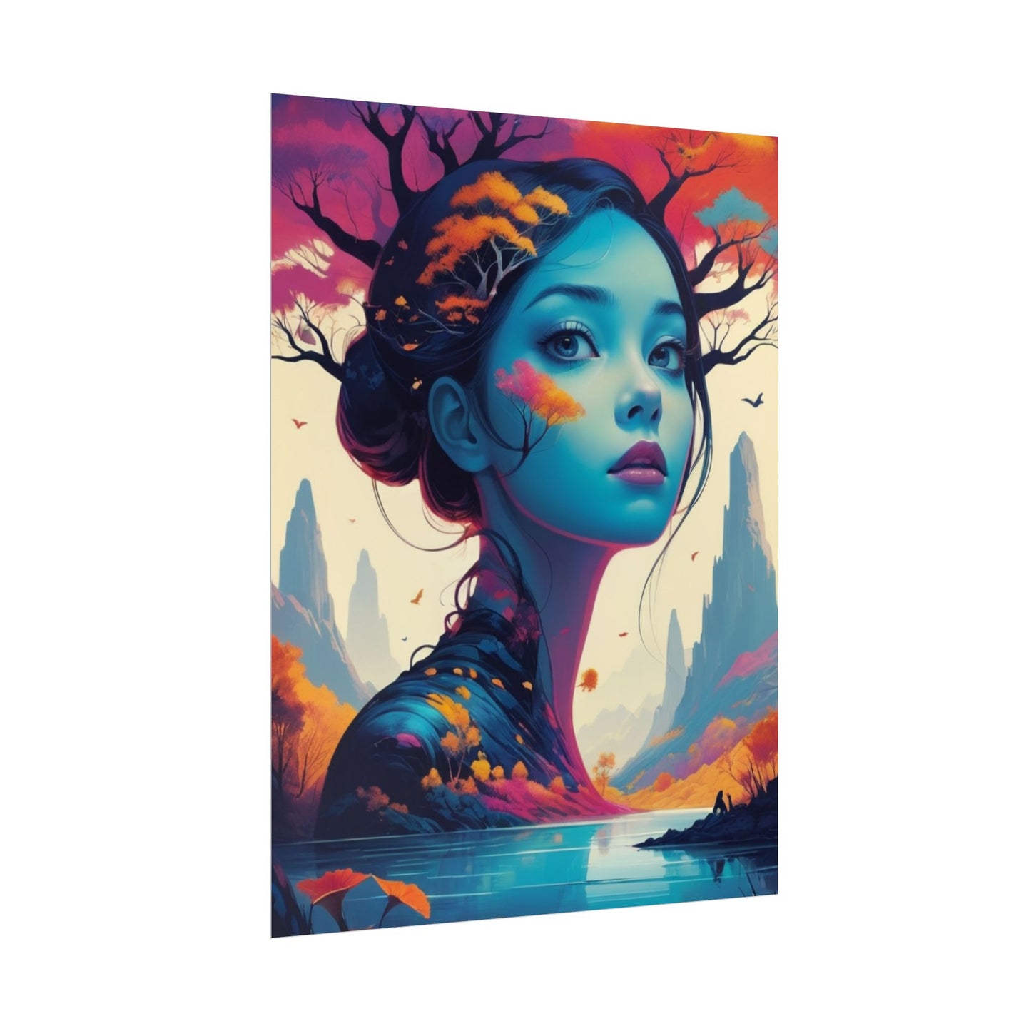 Surreal Blue Goddess Rolled Poster — Fantasy Landscape Art Print