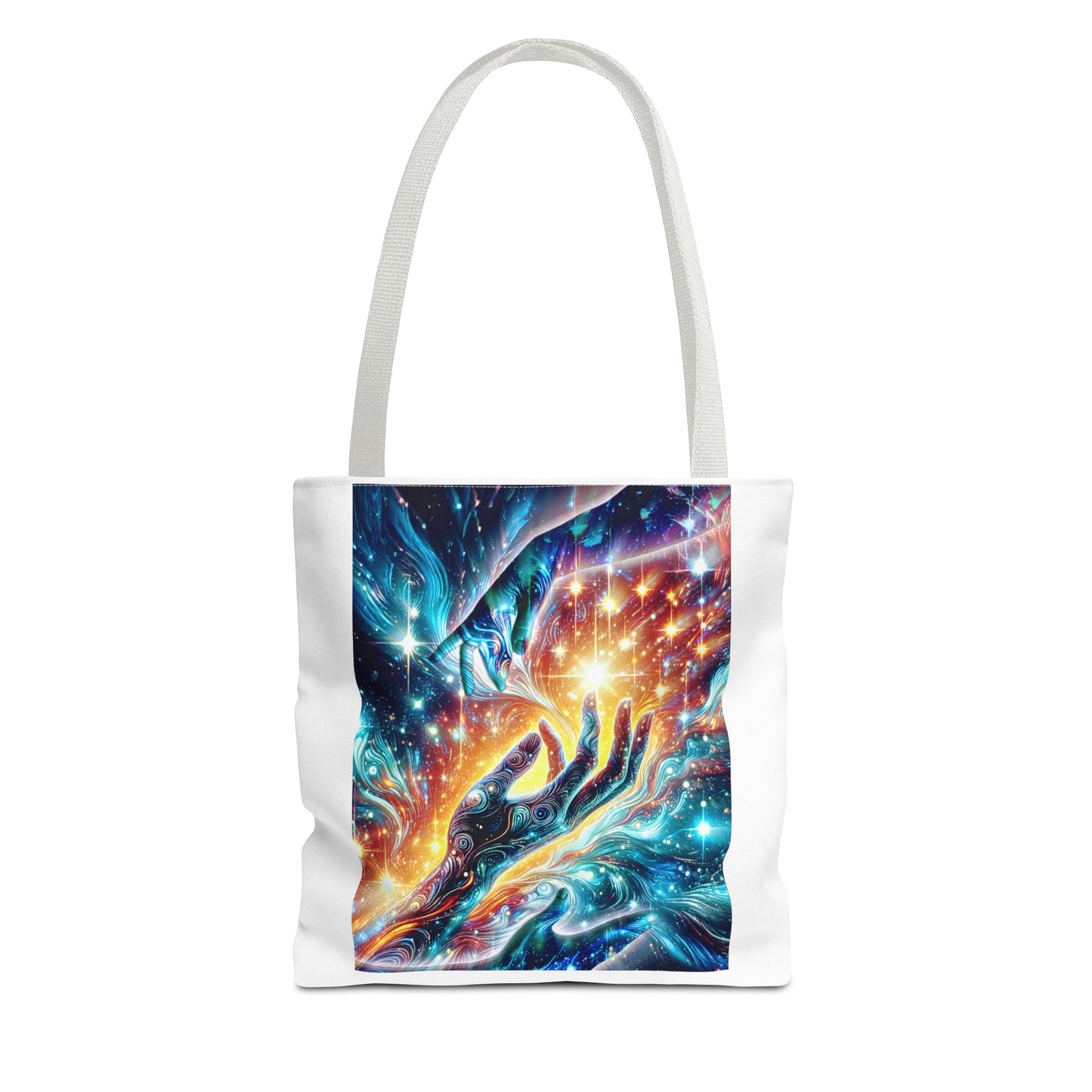Cosmic Hands Tote Bag — Vibrant Galaxy Art Tote for Everyday, Beach & Gifts