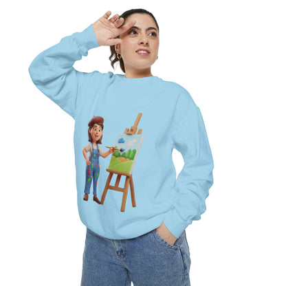 Painter Girl Sweatshirt — Cute Artist Painting Crewneck