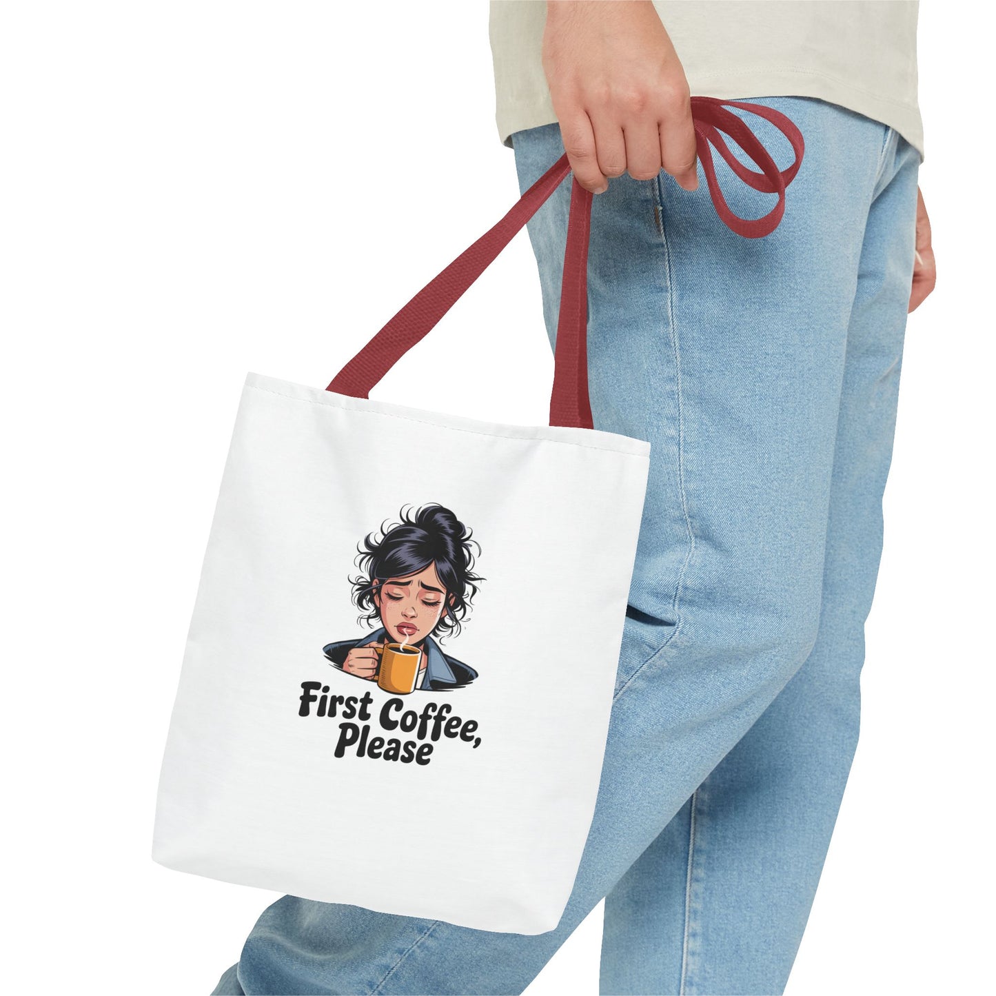 First Coffee Please Tote Bag — Cute Morning Coffee Lover Canvas Tote