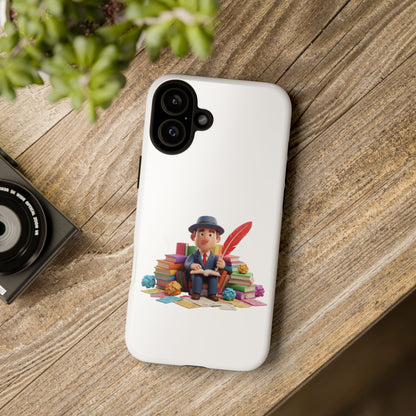 iPhone Phone Case — Cute Writer Sitting on Books with Feather Pen