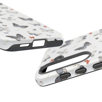 Funda para Samsung con diseño de mariposas: elegante funda protectora monocromática con detalles en rojo