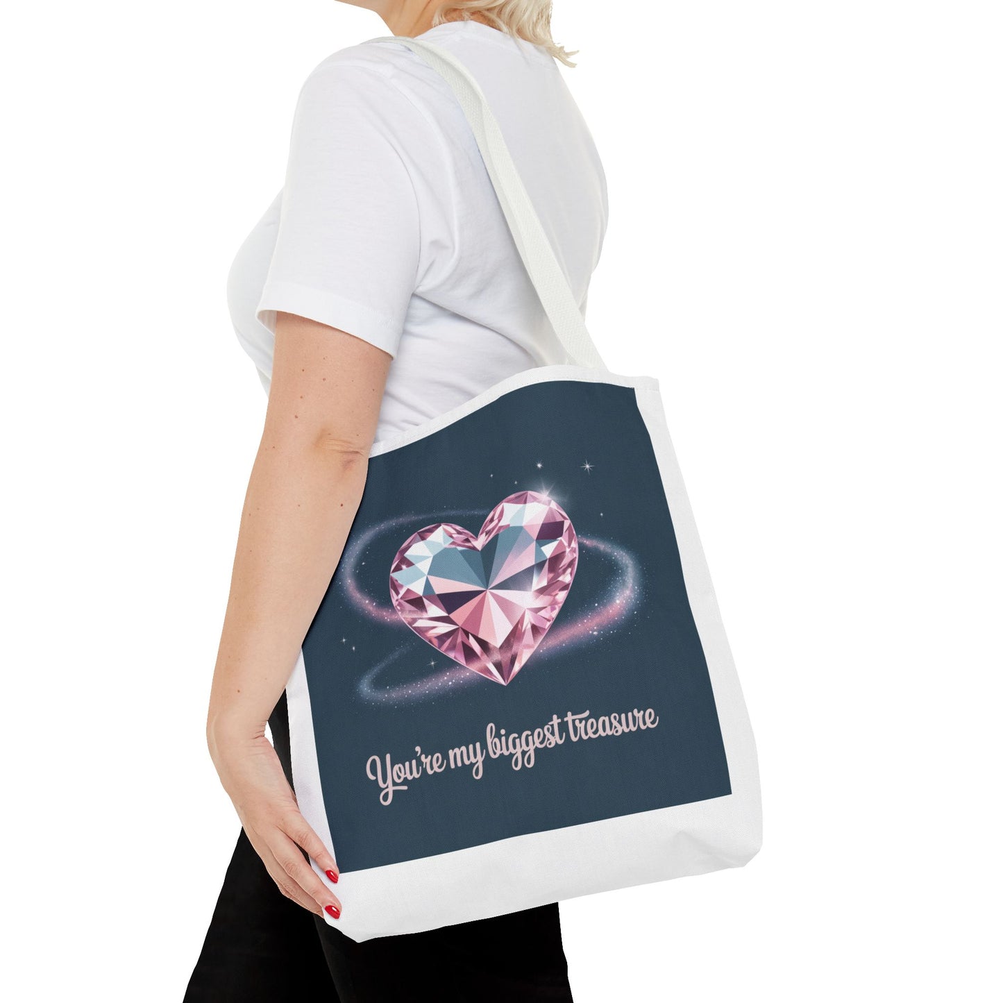 Heart Gem Tote Bag — "You're My Biggest Treasure" Romantic Gemstone Tote