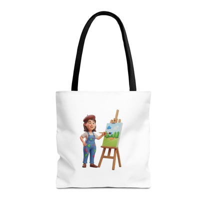 Artist Tote Bag — Painter with Easel Illustrated AOP Tote