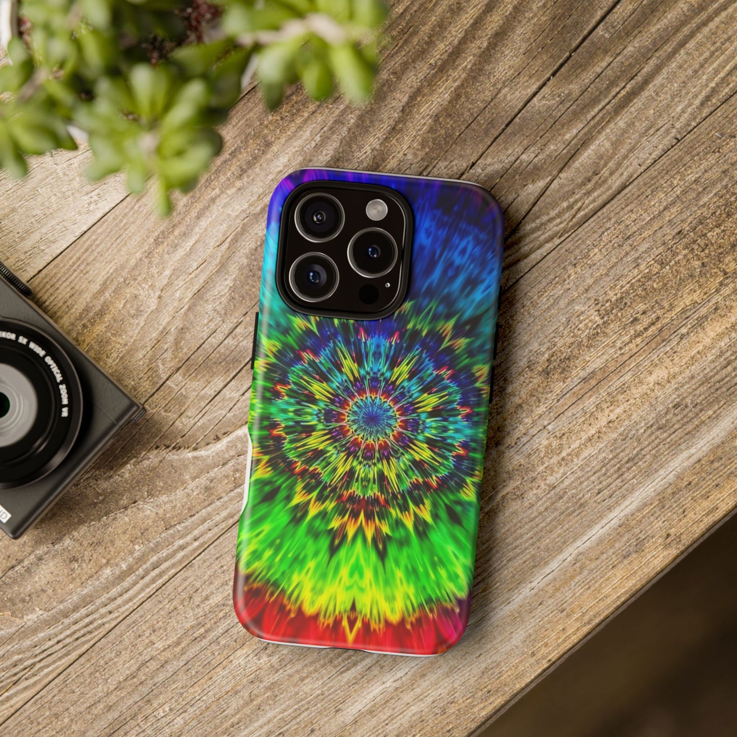 Funda resistente para teléfono con diseño de mandala psicodélico: protección vibrante con efecto tie-dye