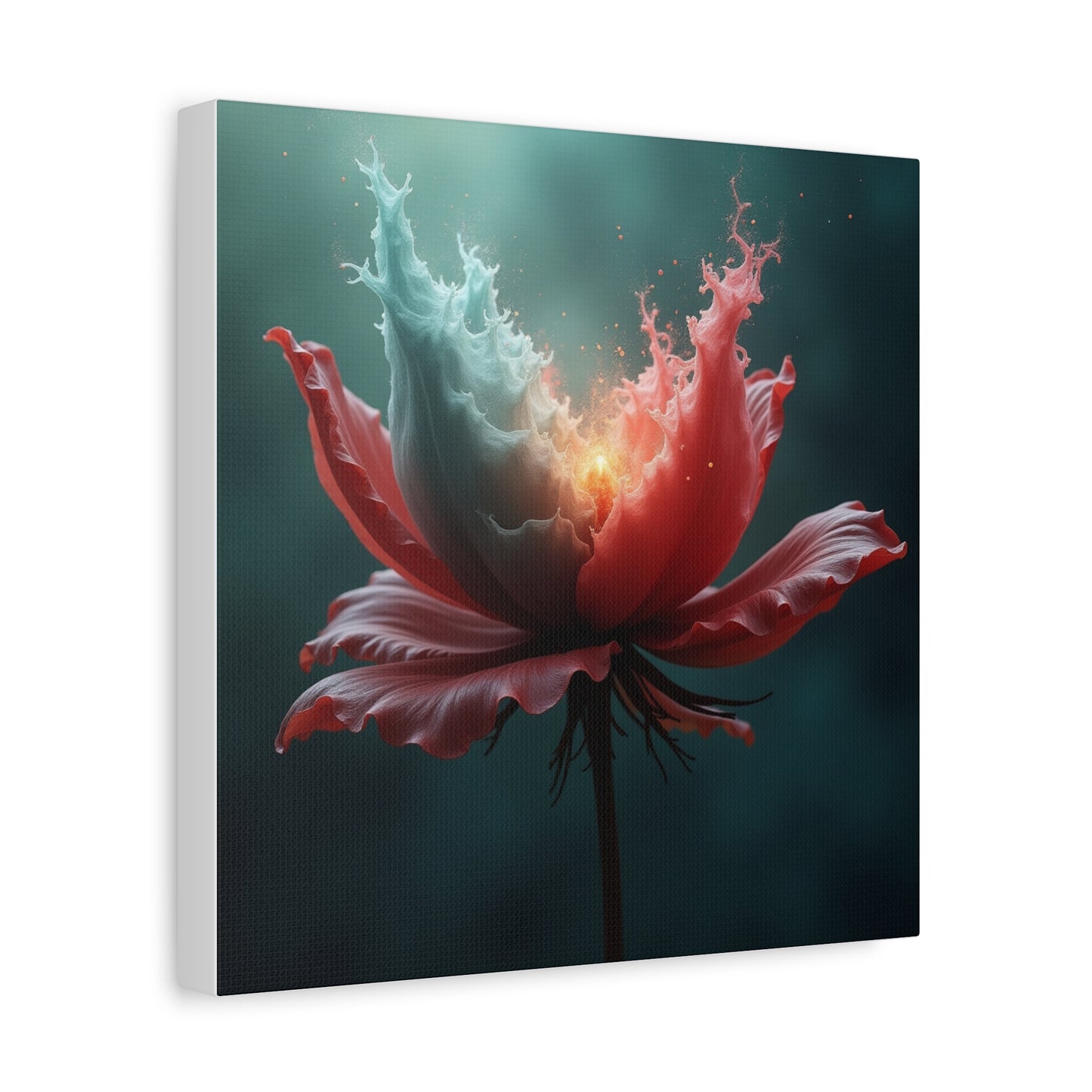 Surreal Bloom Canvas Art — Fiery Red & Teal Flower Matte Stretched Print