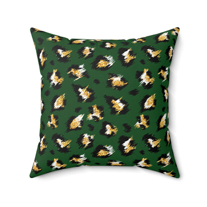 Green Leopard Print Decorative Pillow — Animal Print Accent Cushion