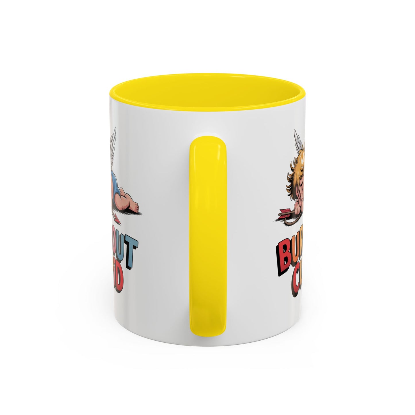 Burnout Cupid Coffee Mug — Cute Tired Cupid Accent Mug (11/15 oz)