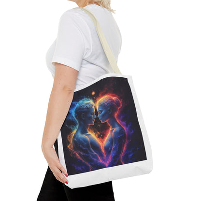 Cosmic Lovers Tote Bag — Neon Fire & Ice Couple Art AOP Tote