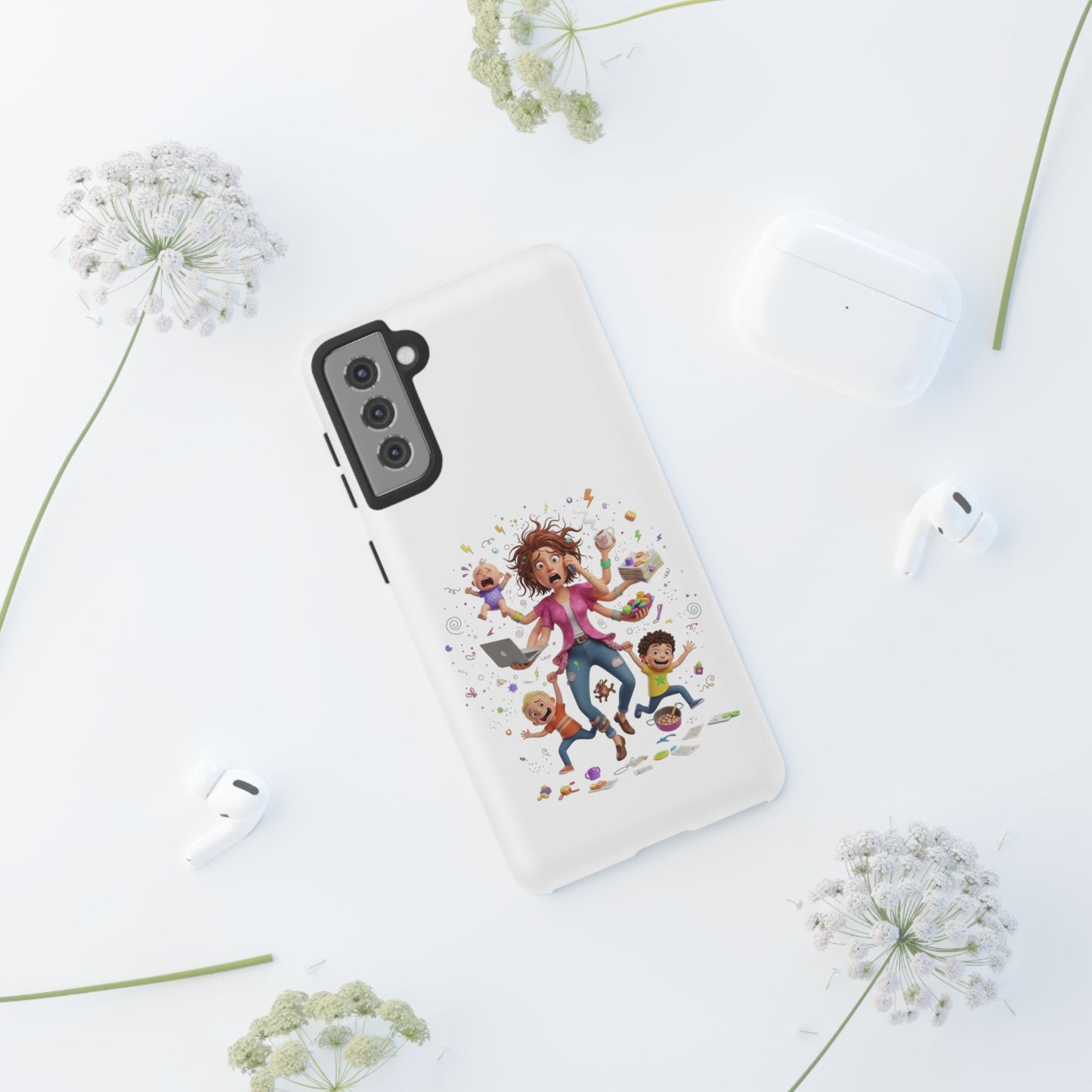 Samsung Mom Life Phone Case — Funny Juggling Mom Illustration Protective Case