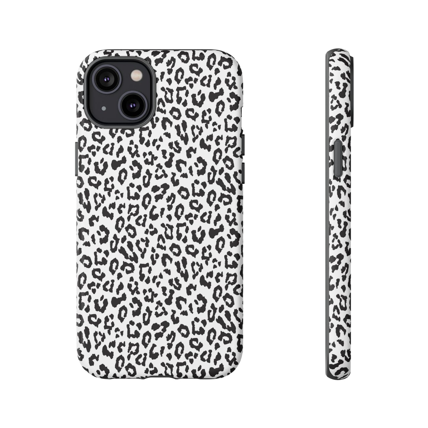 iPhone Leopard Print Tough Phone Case - Black & White Protective Cover