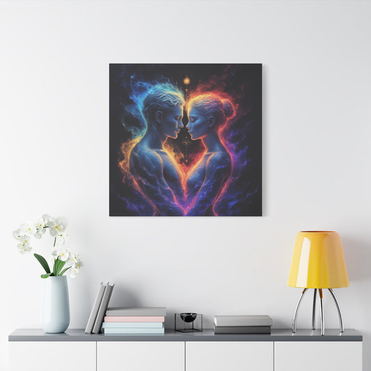 Cosmic Lovers Matte Canvas Print — Fire & Ice Heart Wall Art