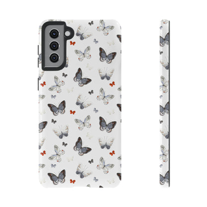 Funda para Samsung con diseño de mariposas: elegante funda protectora monocromática con detalles en rojo