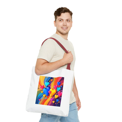 Colorful Heart Burst Tote Bag — Rainbow Love All-Over Print