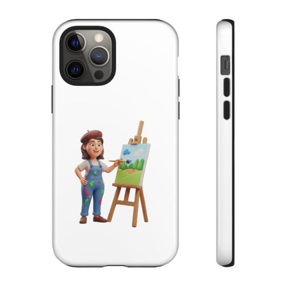 iPhone Artist Painter Phone Case — Cute Female Artist with Easel Protective iPhone Cover