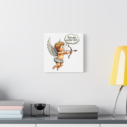 Funny Cupid Canvas Wall Art – 'There Goes Another Idiot!' Stretched Matte Canvas