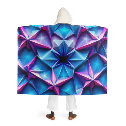 Hooded Sherpa Blanket — Blue & Purple Geometric Prism Fleece