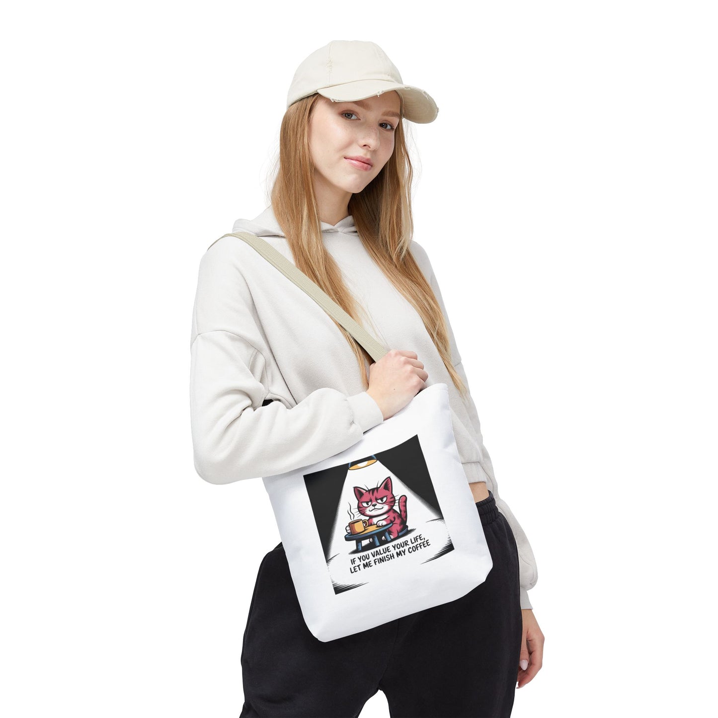 Coffee Cat Tote Bag — “If You Value Your Life, Let Me Finish My Coffee” Funny Cat Lover Tote