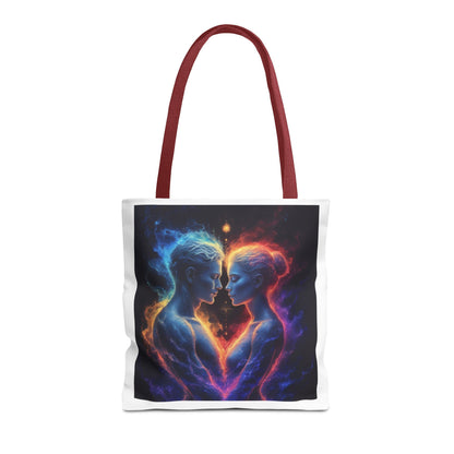 Cosmic Lovers Tote Bag — Neon Fire & Ice Couple Art AOP Tote