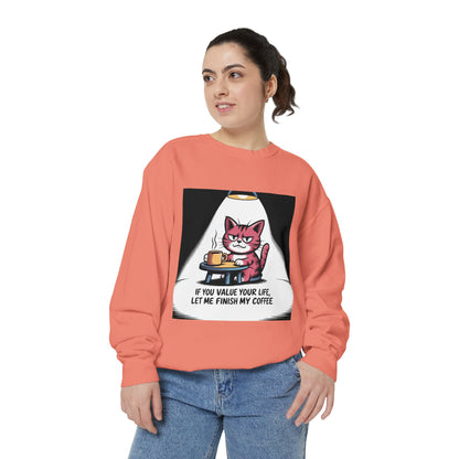 Lustiges Katzen-Sweatshirt – „Wenn dir dein Leben lieb ist, lass mich meinen Kaffee austrinken“ – Kuscheliger Pullover mit Grafikprint