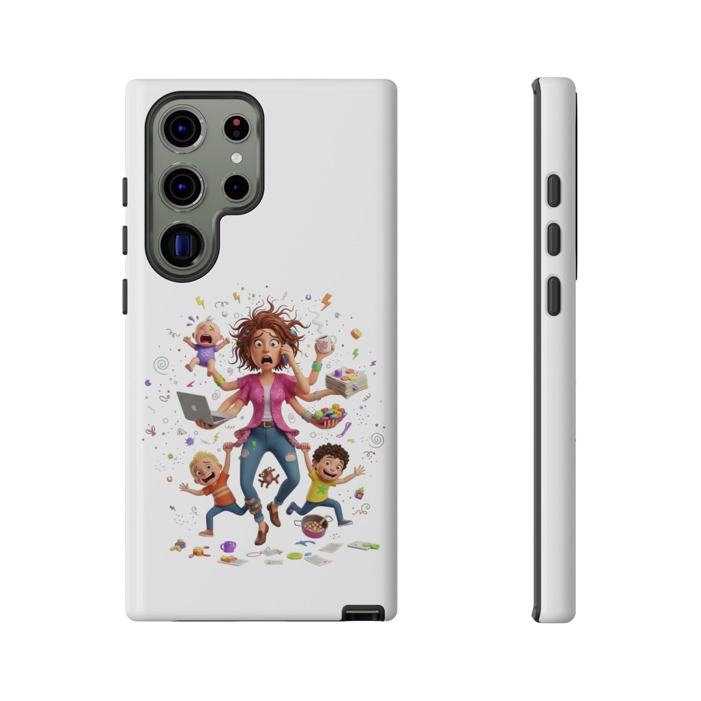Samsung Mom Life Phone Case — Funny Juggling Mom Illustration Protective Case