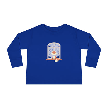Toddler Long Sleeve Tee — Cozy Fox by Window Winter Sleepy Nursery Shirt