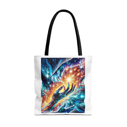 Cosmic Hands Tote Bag — Vibrant Galaxy Art Tote for Everyday, Beach & Gifts