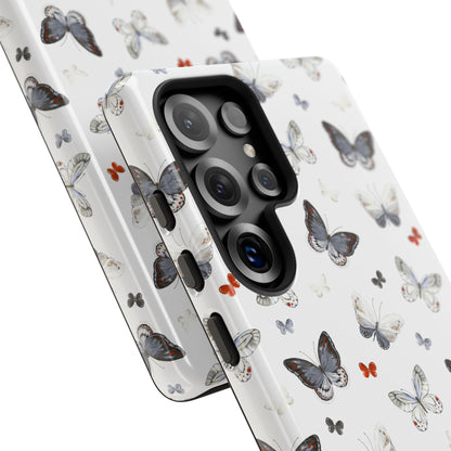 Funda para Samsung con diseño de mariposas: elegante funda protectora monocromática con detalles en rojo