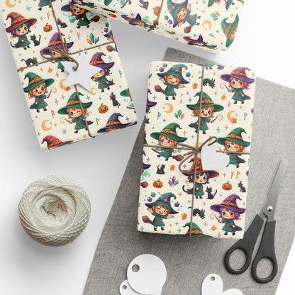 Papel para envolver regalos: bonito papel con estampado de brujas de Halloween para niños y regalos de fiesta.
