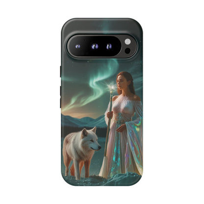 Funda para teléfono Google Aurora Guardian: armadura de fantasía de mujer y lobo