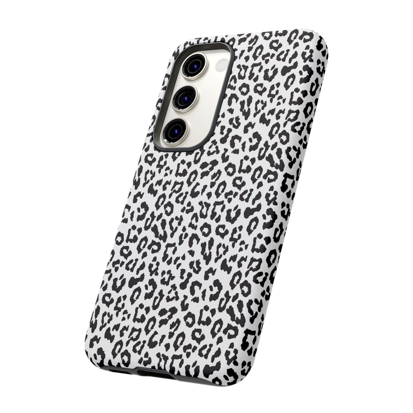 Samsung Leopard Print Tough Phone Case – Black & White Animal Pattern Protective Cover