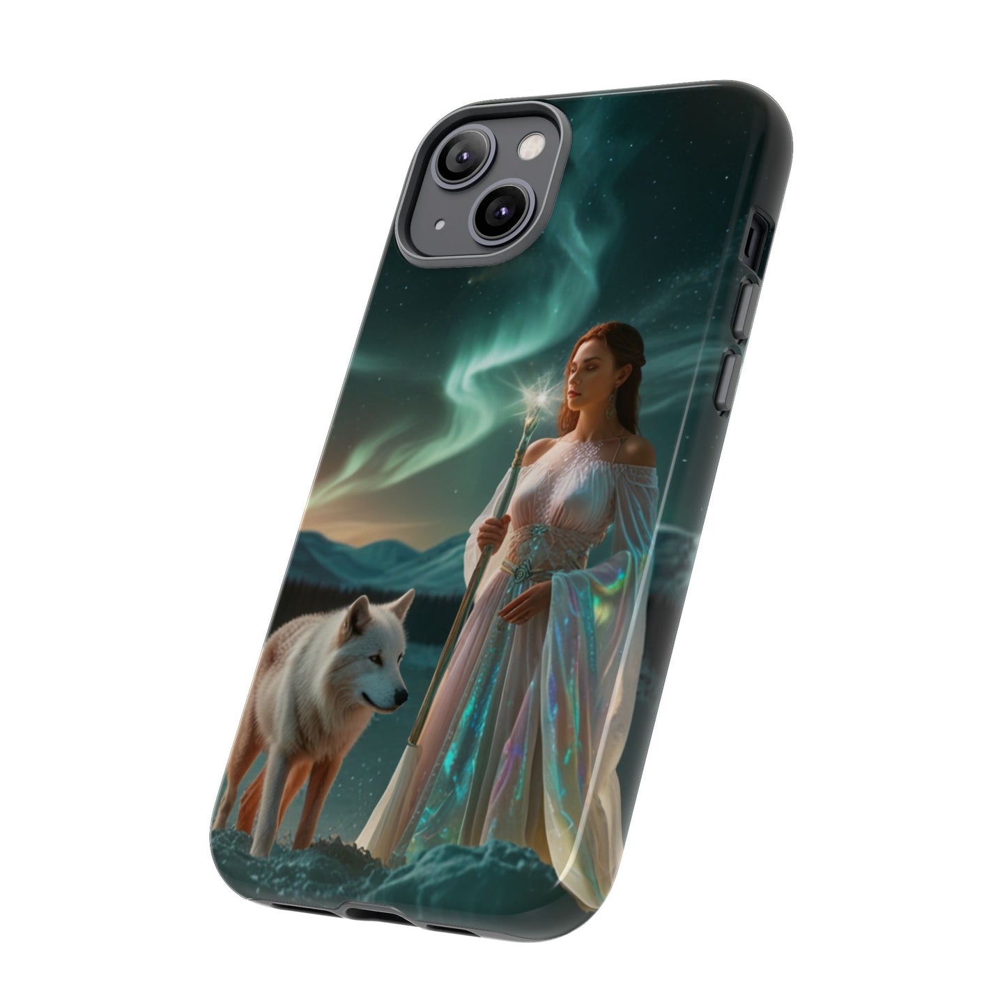 iPhone Mystic Guardian Phone Case — Aurora Wolf Woman Protective Cover
