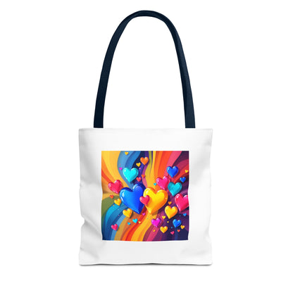 Colorful Heart Burst Tote Bag — Rainbow Love All-Over Print