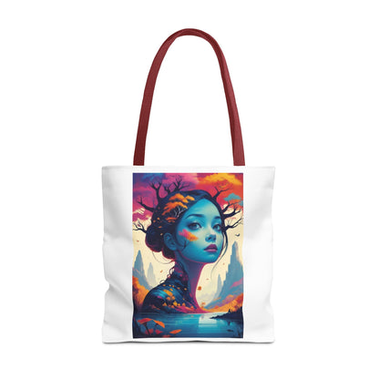 Artistic Blue Forest Maiden Tote Bag - Surreal Portrait All-Over Print