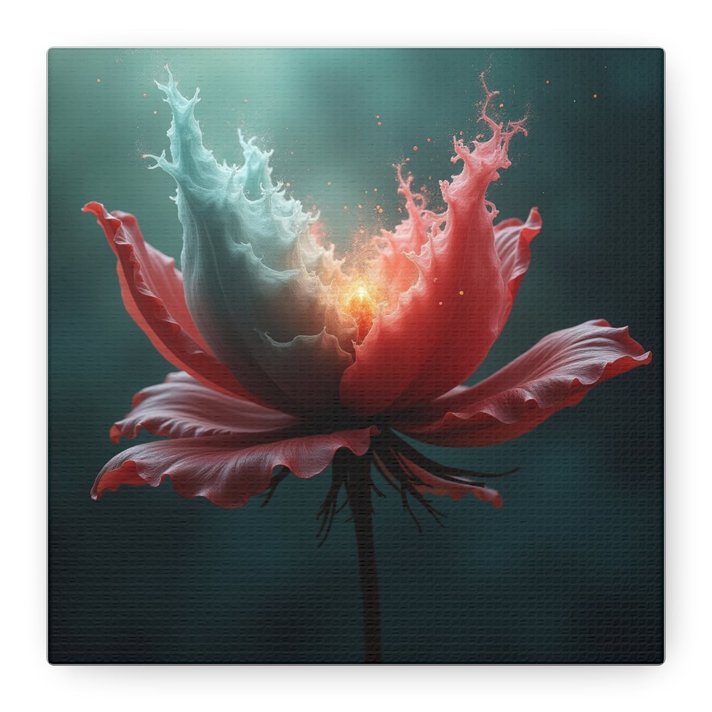Surreal Bloom Canvas Art — Fiery Red & Teal Flower Matte Stretched Print