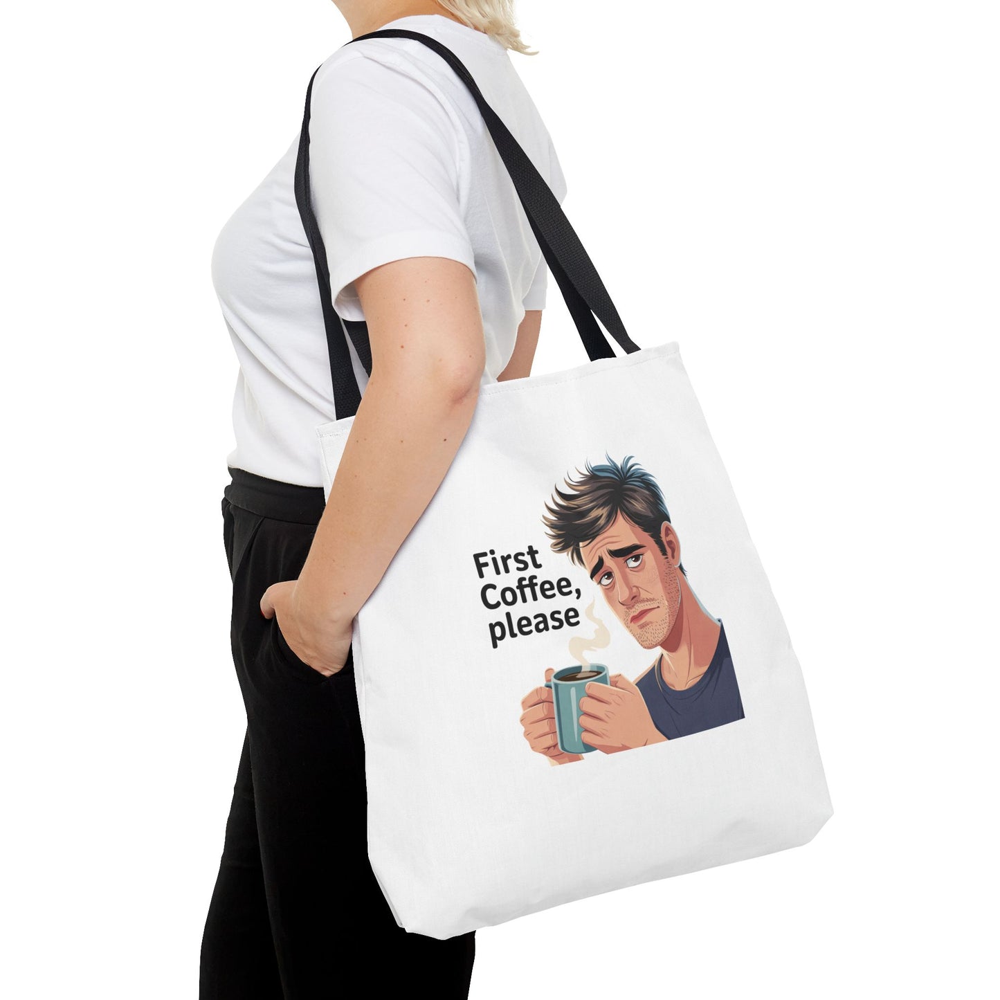 Coffee Lover Tote Bag — "First Coffee, Please" Morning Humor Tote