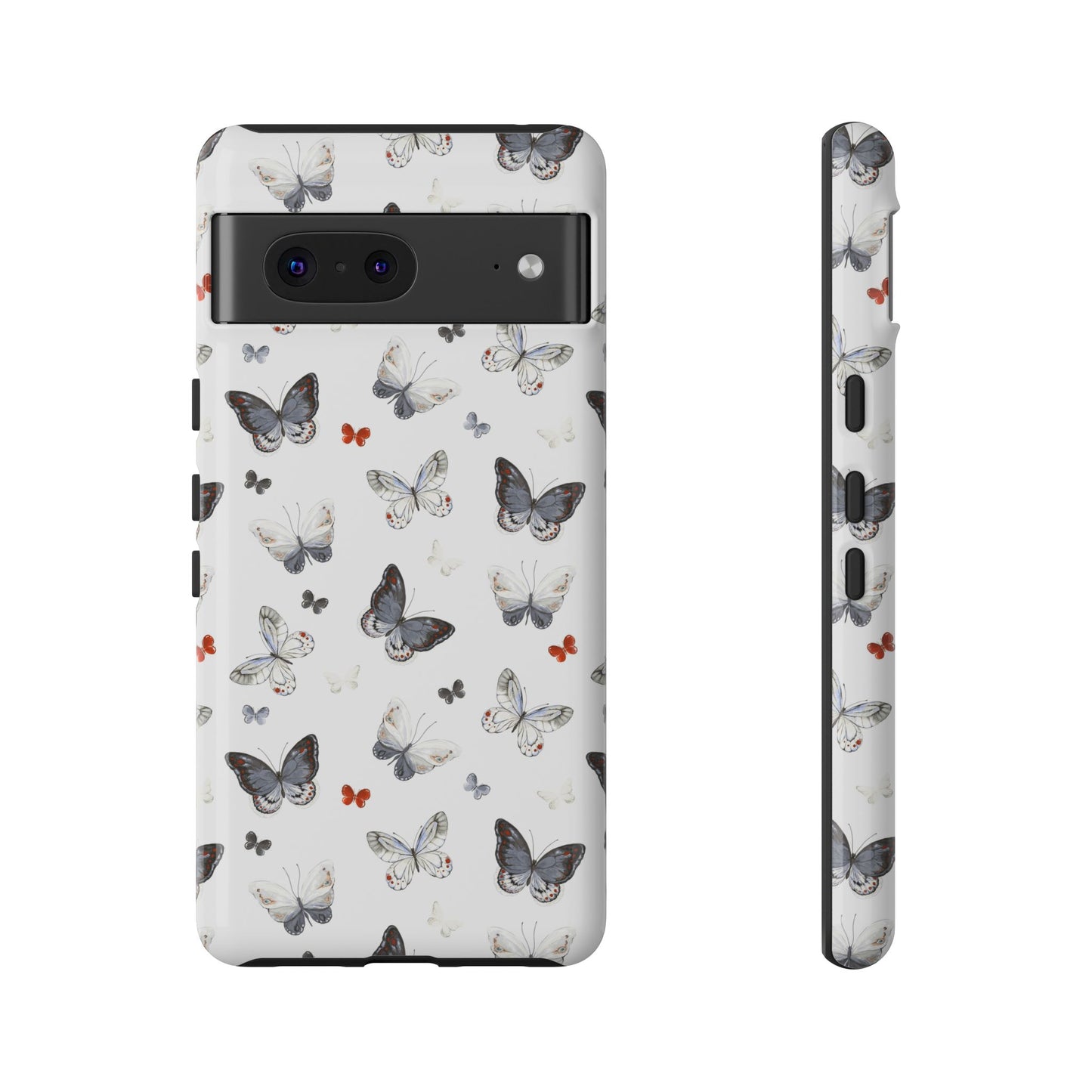 Google Butterfly Pattern Tough Phone Case — White Floral Protective Cover