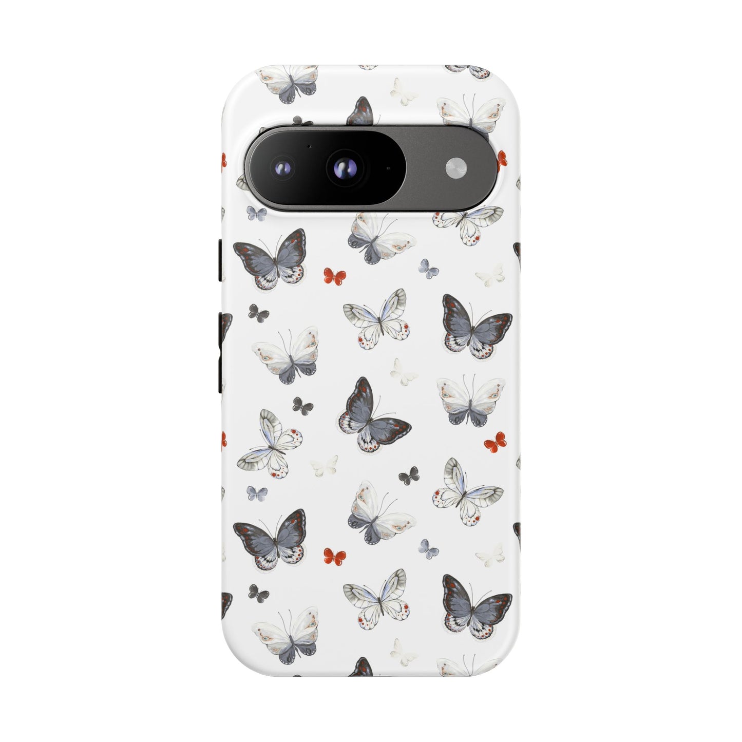 Google Butterfly Pattern Tough Phone Case — White Floral Protective Cover