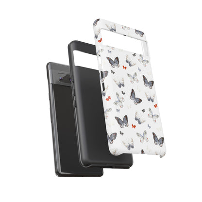 Google Butterfly Pattern Tough Phone Case — White Floral Protective Cover