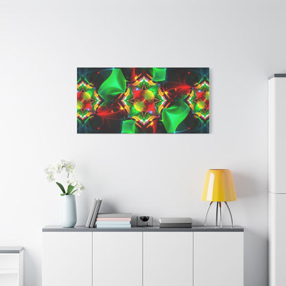 Kaleidoscope Abstract Matte Canvas Wall Art — Vibrant Green & Red Stretched Print