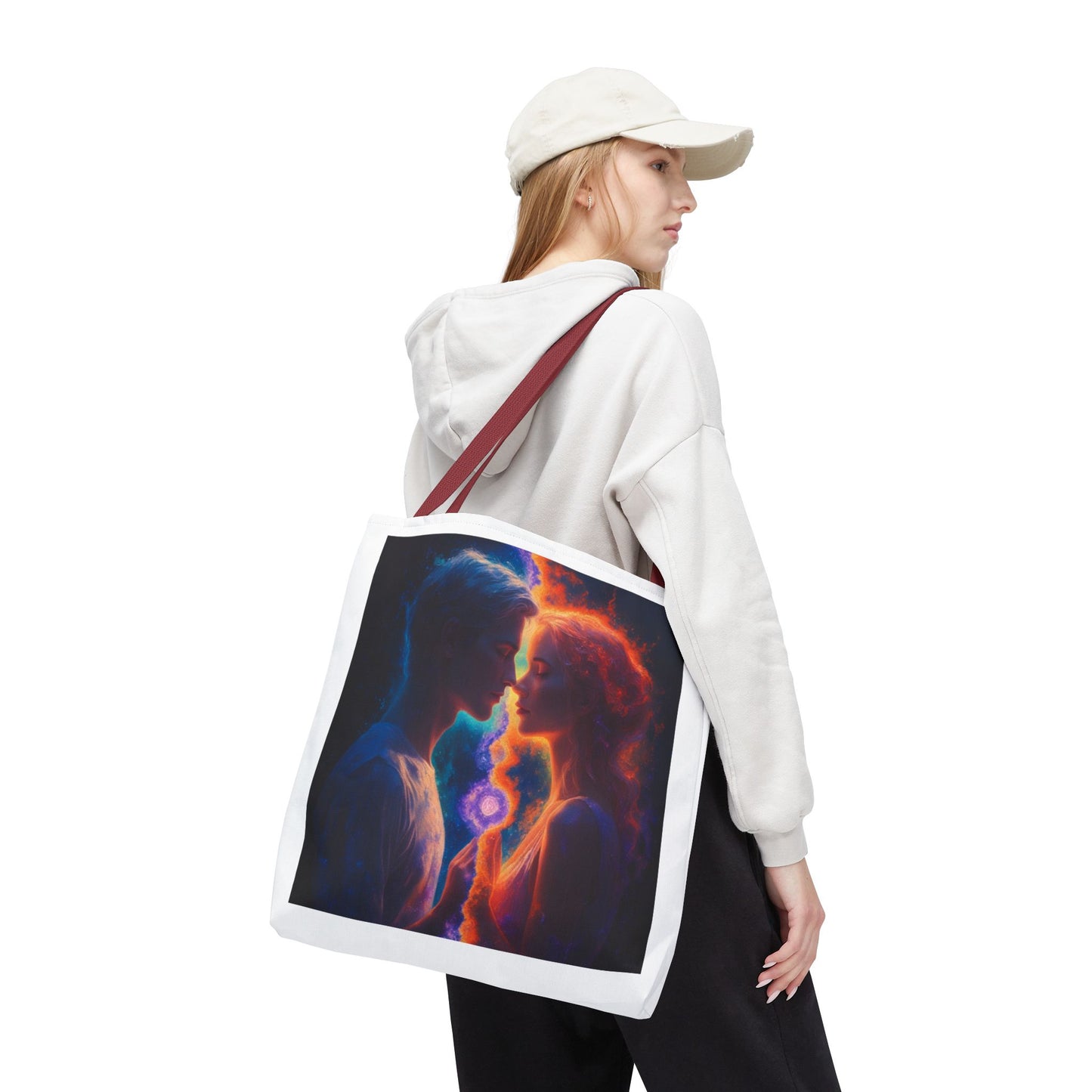 Cosmic Lovers Tote Bag — Flame & Ice Couple Art AOP