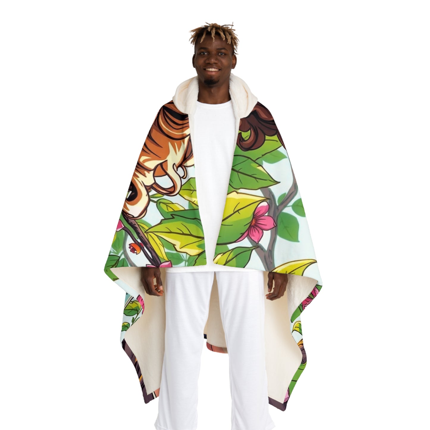 Hooded Sherpa Blanket — Tropical Floral Cozy Cloak