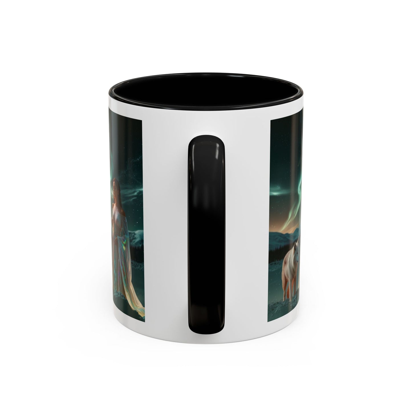 Taza de café Aurora Guardiana — Arte fantástico de mujer con lobo