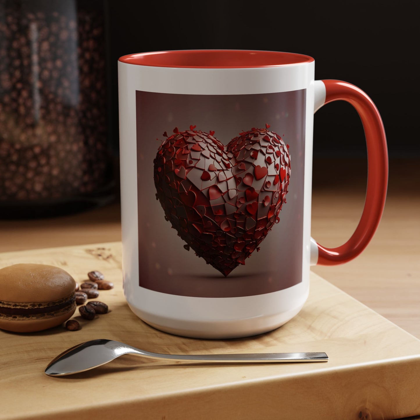 Heart Mosaic Accent Coffee Mug — Romantic Valentine’s Day Gift (11/15 oz)