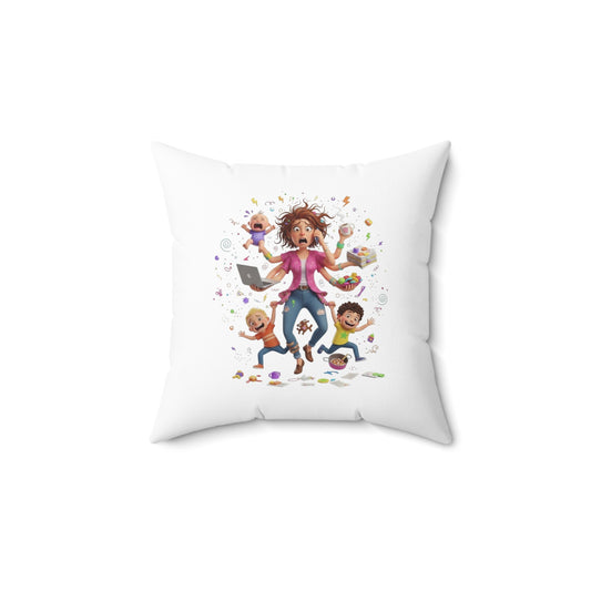 Busy Mom Chaos Throw Pillow — Funny Mom Life Decorative Cushion