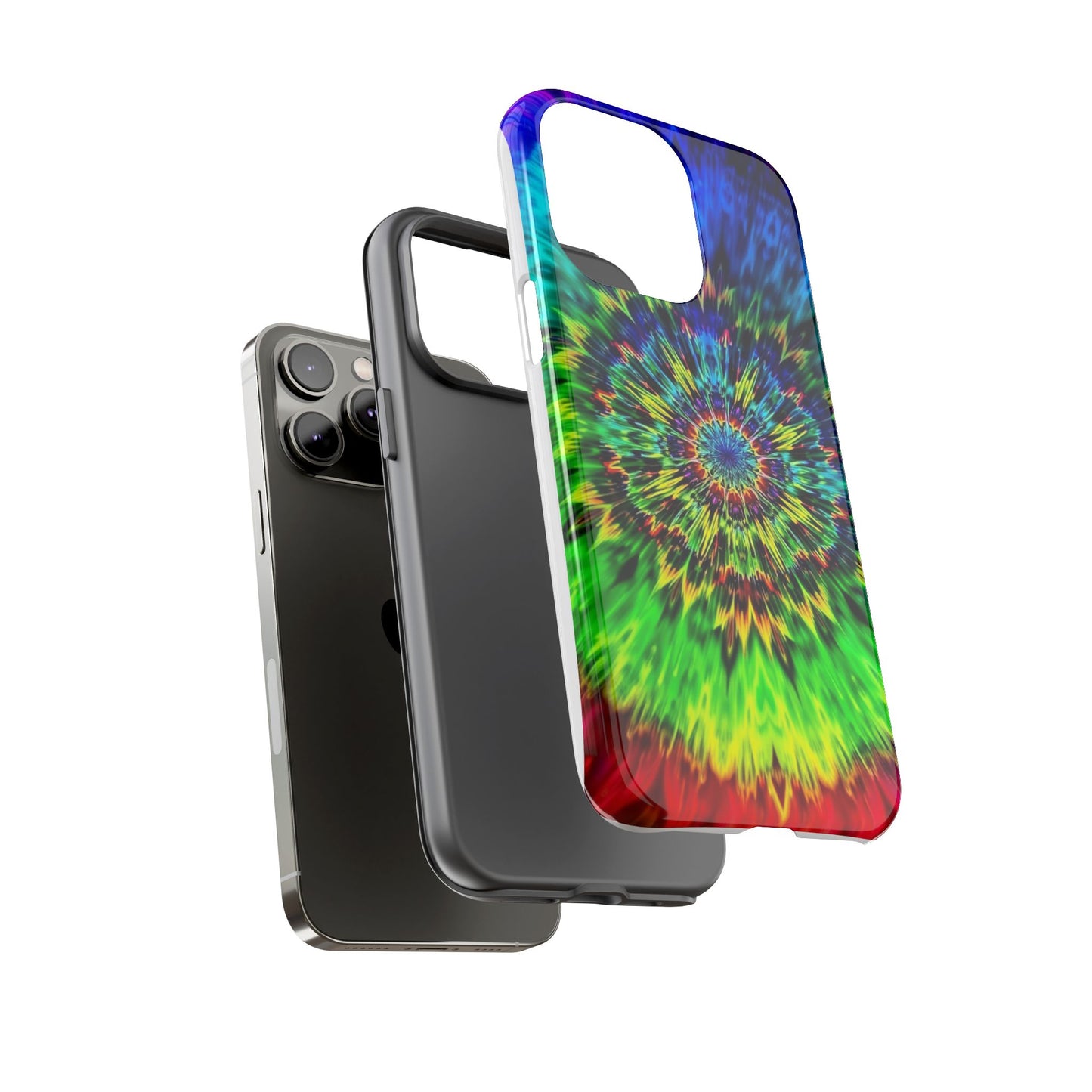 Funda resistente para teléfono con diseño de mandala psicodélico: protección vibrante con efecto tie-dye