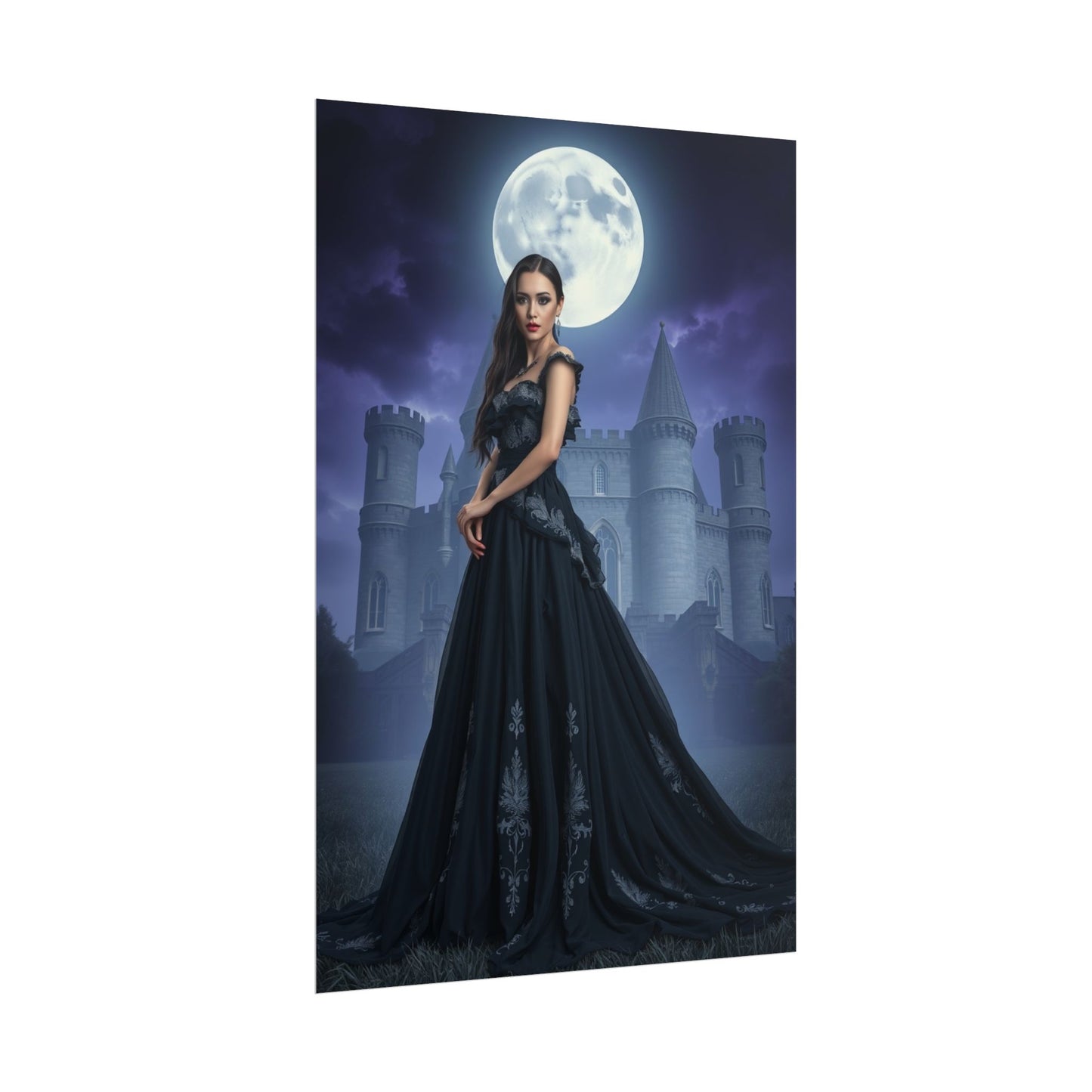 Gothic Moonlit Castle Poster — Elegant Vampire Queen Wall Art (Rolled)