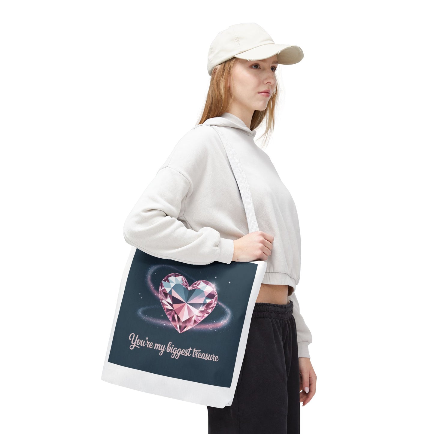 Heart Gem Tote Bag — "You're My Biggest Treasure" Romantic Gemstone Tote