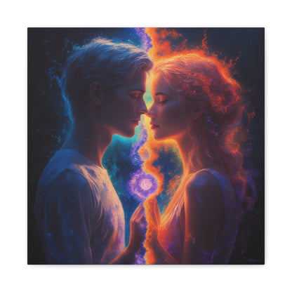 Yin Yang Lovers Matte Canvas Art — Romantic Blue & Orange Couple Wall Decor